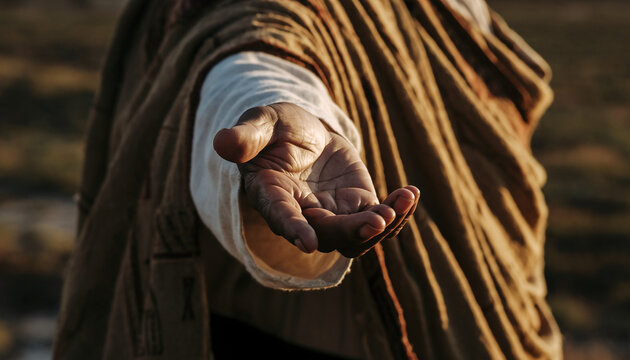 Jesus Christ extending his hand in a gesture of help.