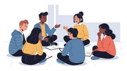 Diverse young professionals engaged in a dynamic group discussion, fostering collaboration and exchanging creative ideas during a productive brainstorming session