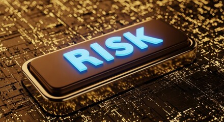 Concept of Risk Shown in Glowing Blue Letters on a Dark Textured Surface