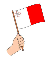 マルタの国旗を手に持って応援しているイラスト