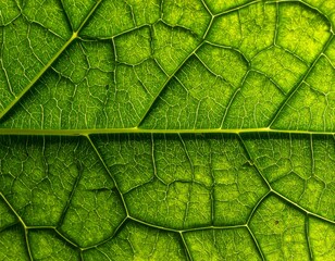 Close-up of translucent green leaf veins, showcasing intricate network patterns
