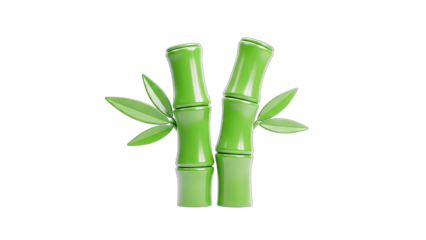 Green Bamboo Stems with Leaves on White Background