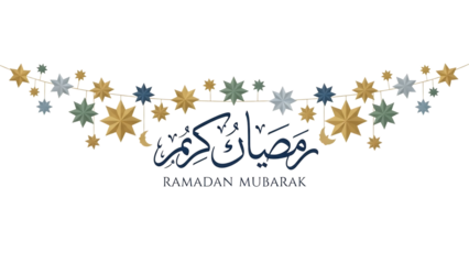 Ramadan mubarak festive star and crescent garland on transparent background