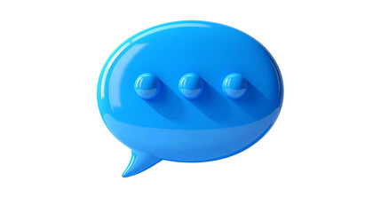 A 3D rendered, glossy blue speech bubble, with three dots, isolated on a black background