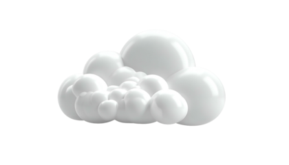 Glossy 3D rendered cumulus cloud with varying sphere sizes against a black backdrop