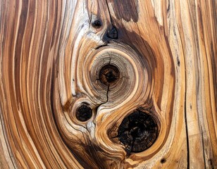 Close-up of wood grain featuring a knot with swirling patterns