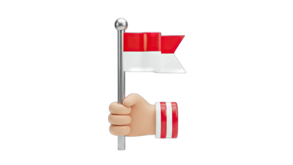 Hand Holding Indonesian Flag on White Background