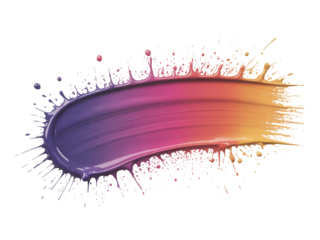 Colorful paint splash with a smooth gradient transition from deep purple to warm orange isolated on transparent background
