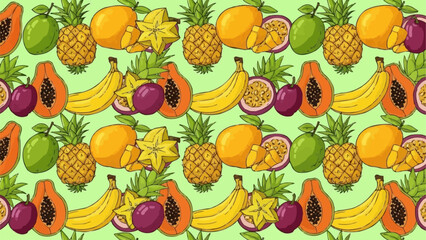 Vibrant Tropical Fruits Assortment Seamless Pattern.