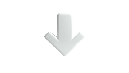 3D-rendered white arrow pointing downwards against a stark black background