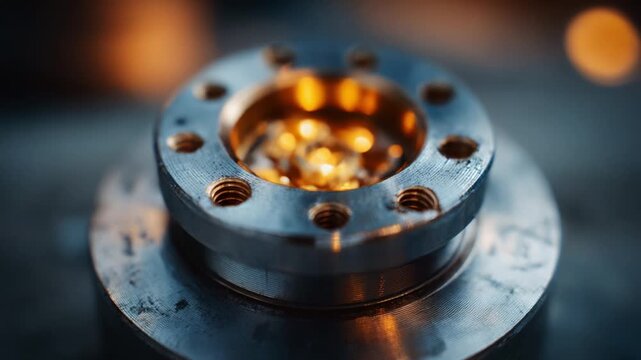 A Close-Up of a Metallic Component Showcasing Intricate Design, Shiny Surface, and Brilliantly Illumined Center, Perfectly Capturing the Essence of Precision Engineering and Craftsmanship