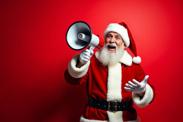 Santa Claus Holding Megaphone Announcing Christmas Sale