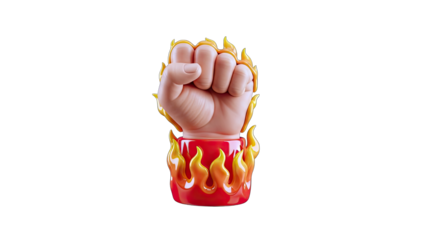 Fiery Fist Punching with Flames on White Background