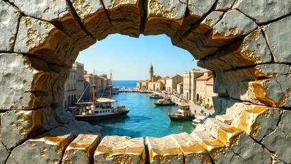 Arch hole installation decoration sea view art area