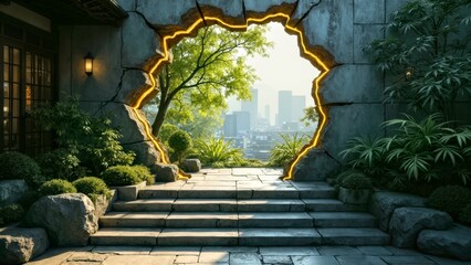 Window installation decoration in the forest view art area