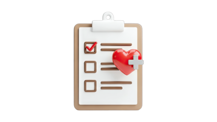 Health Checklist with Heart and Cross Symbol on Clipboard