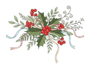 Festive holiday wreath arrangement winter wonderland digital isolated on transparent background