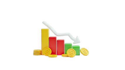 Financial Decline: Bar Graph and Arrow Showing Economic Downturn