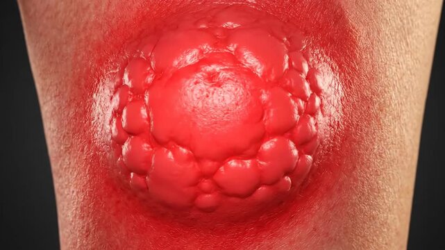 Close-up of a severe skin infection with redness and inflammation.