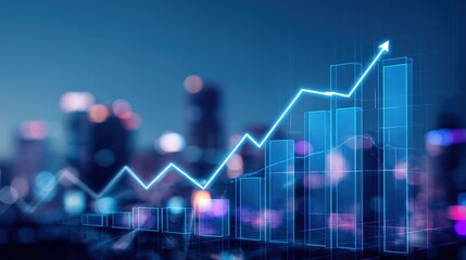 Financial Growth Graph Over Cityscape: Business Success, Investment Strategy, and Positive Market Trends