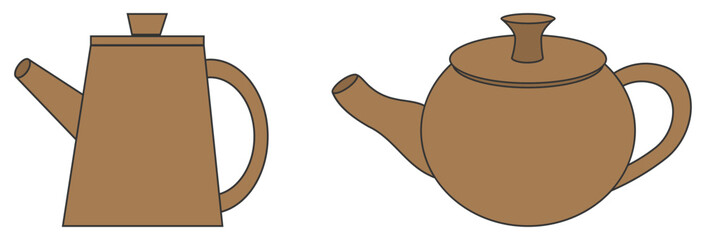 急須とポットのイラスト2点セット（茶色）