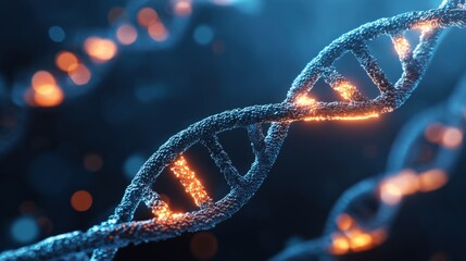 Abstract DNA Helix Structure with Glowing Elements for Science, Technology, and Medical Visualizations