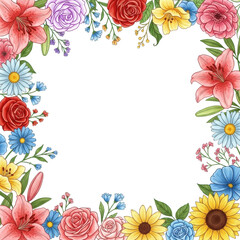 Vibrant floral border design nature digital colorful aesthetic isolated on transparent background