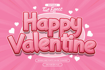 Happy valentine editable text effect with pink text style and with hearts shape decoration