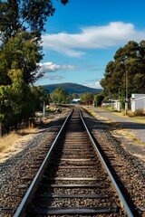 Fototapeta premium Train tracks curving through rural Australian landscape