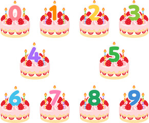 数字入り誕生日ケーキイラストセット