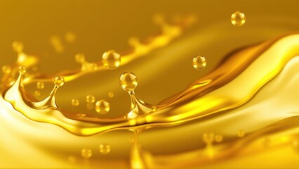 Liquid gold flows smoothly, creating waves and droplets. Each splash catches light, forming reflections that add to the bright appearance. Movement is visible in this scene