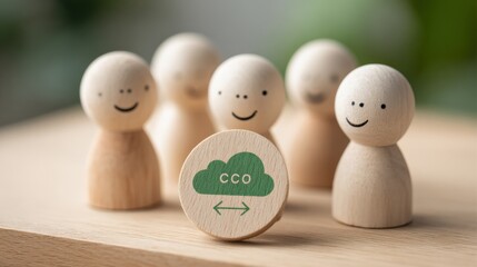 Wooden Figures Depicting Cloud Computing and Connectivity Symbolizing Team Collaboration and Technological Integration in Business Settings