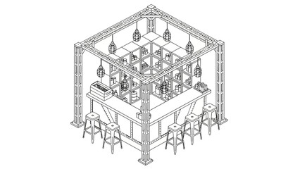 Fototapeta premium 3D office space layout with furniture and equipment.