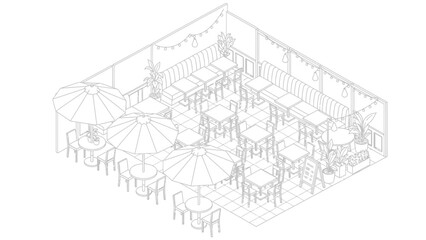 Fototapeta premium 3D office space layout with furniture and equipment.
