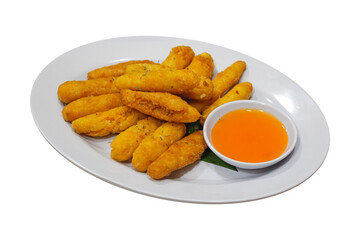 Golden Fried Savory Potato Sticks with Sweet and Sour Sauce