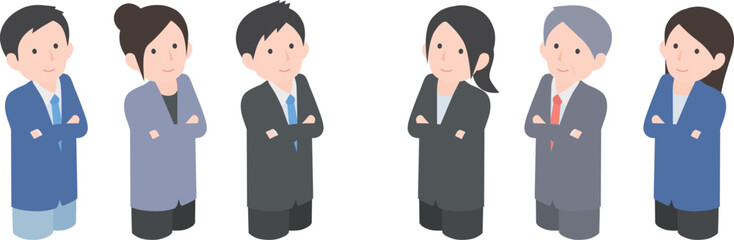 Obraz premium 腕組みをして笑顔でこちらを見上げているビジネスパーソンの男女