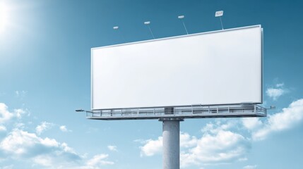Fototapeta premium Blank Billboard Mockup Against a Blue Sky with Clouds, Ready for Advertising and Custom Messages