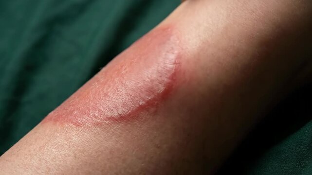 Close-up of a persons arm showing a red, inflamed rash with a circular pattern.