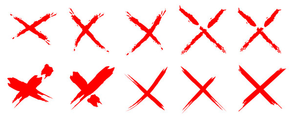 Brush stroke X cross mark. Hand drawn brush cross, ban, refusal. Marker sketch. Highlighting text and important objects. Stock vector illustration isolated on white background.	