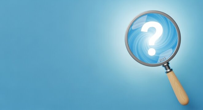 Magnifying Glass on Question Mark Symbol Revealing Answers, problem solving concept on Blue Background