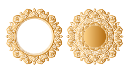 Indian flower mandala art with luxury golden circle frame transparent vintage gold circular pattern