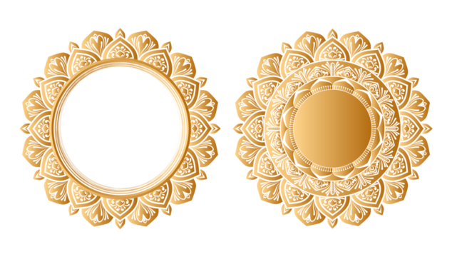 Indian flower mandala art with luxury golden circle frame transparent vintage gold circular pattern - Powered by Adobe