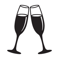 Two champagne flutes Silhouette toasting celebration isolated on white background festive event