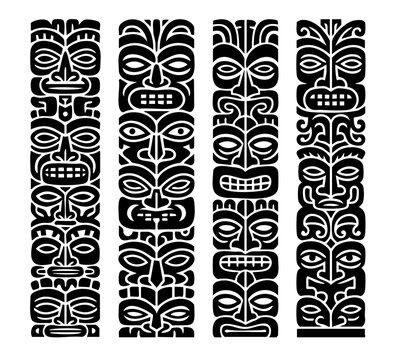 Black and White Stylized Tiki Totem Polynesian Pattern