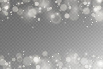 White sparkling stars, fairy dust and bokeh effect.