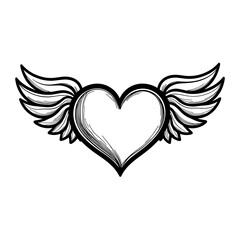 Heart with wings line art, love symbol and freedom concept in graphic design