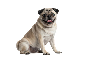 Cute pug dog sitting isolated on transparent background