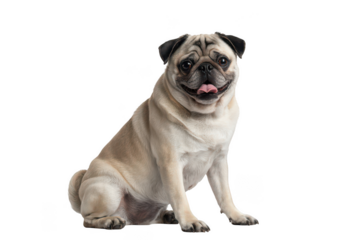 Cute pug dog sitting isolated on transparent background