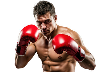 Boxer with red gloves isolated on transparent background