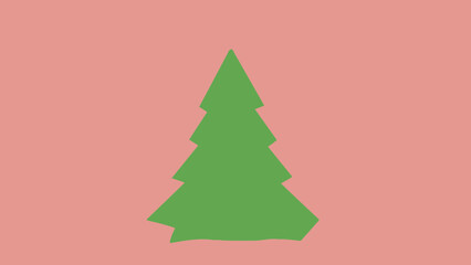 A green pine tree silhouette against a soft pink background with a minimalist design style and a focus on simplicity